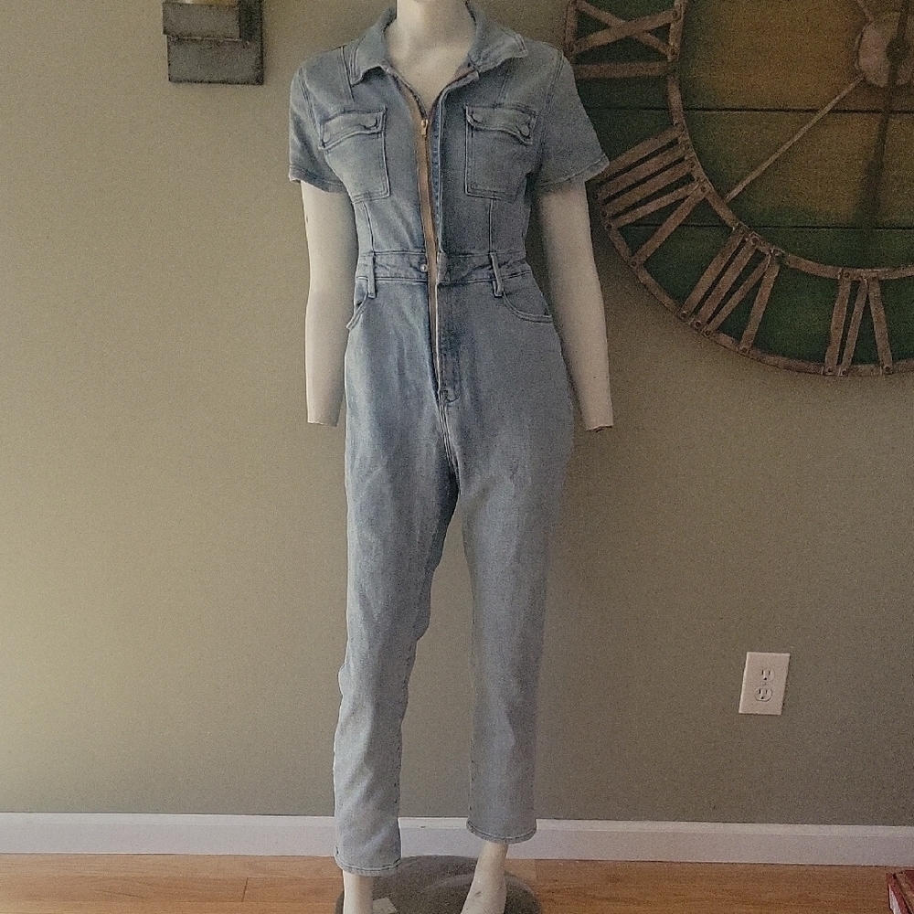 Good American Short Sleeve Denim Jumpsuit